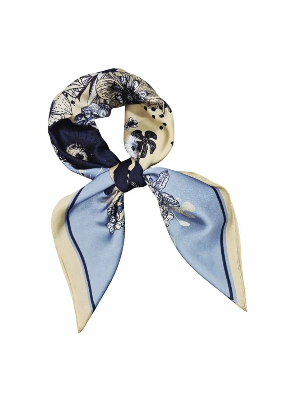 ⭐Luxury Silky Blue Floral Square Scarf Cream Elegant Wrap Shawl Neck Headscarf
